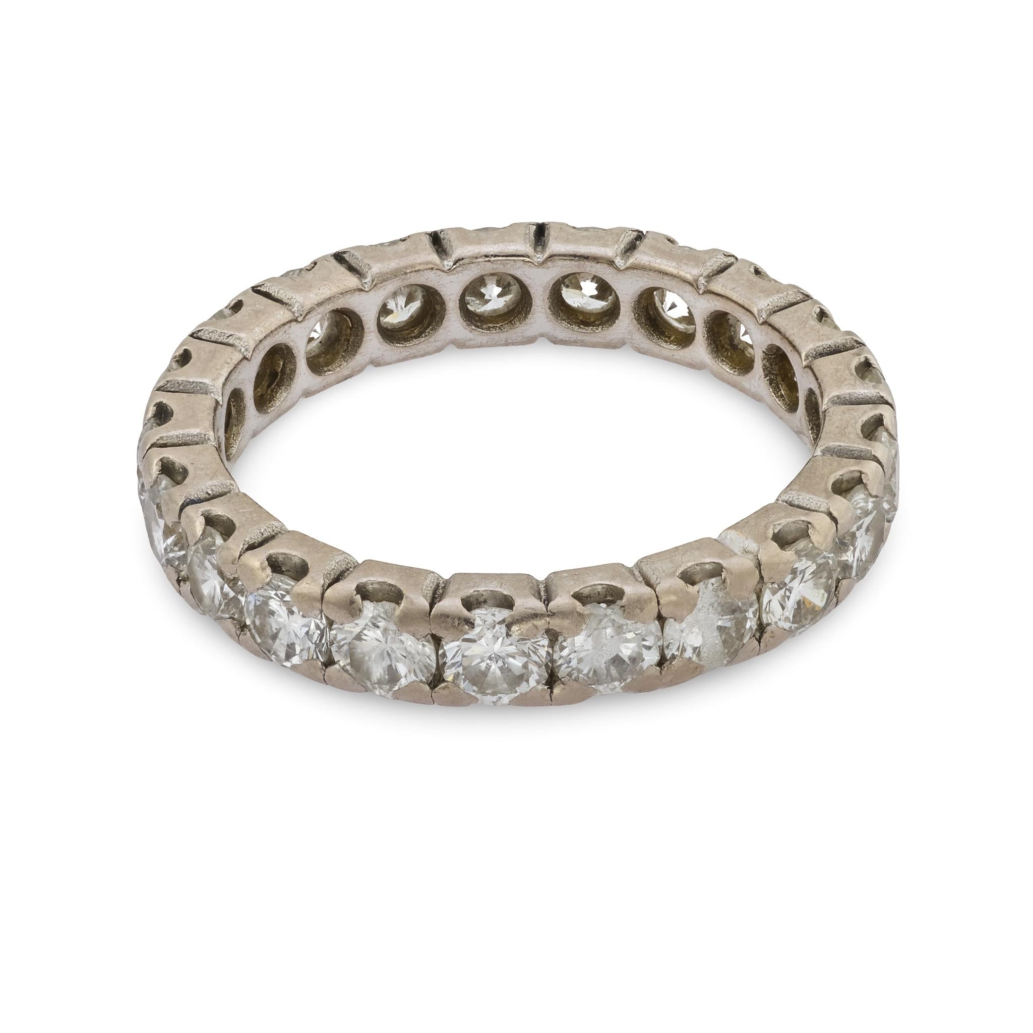 Vintage 1.70 carat diamond 18k white gold eternity band