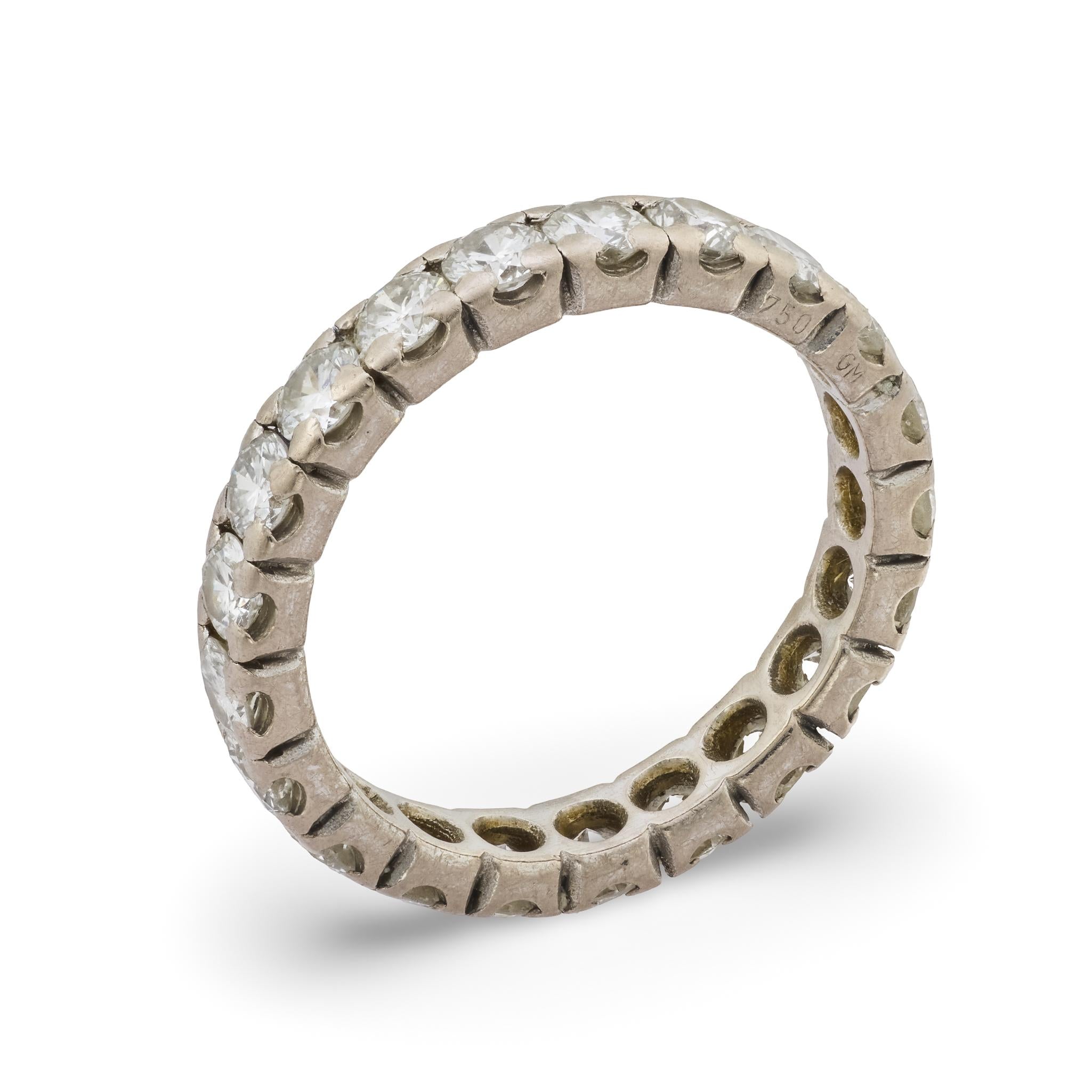 Vintage 1.70 carat diamond 18k white gold eternity band
