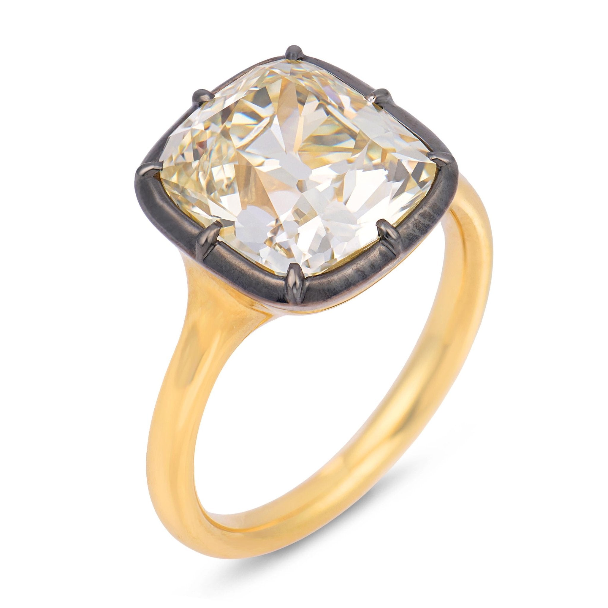 GIA 5.03 carat old mine cut diamond 18k yellow gold collet