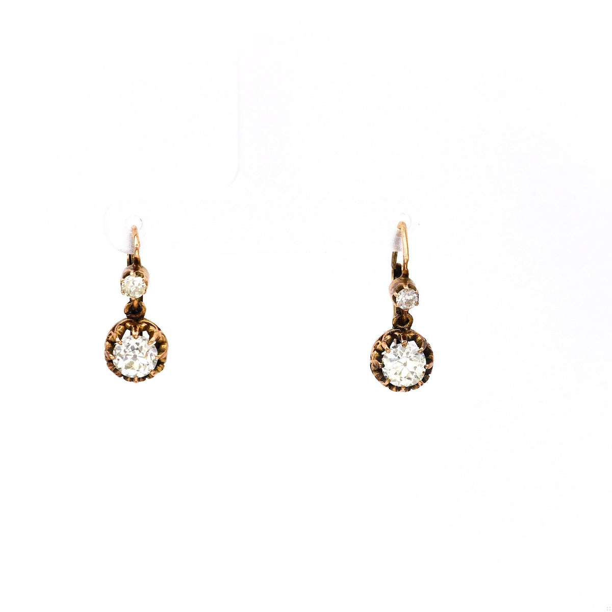 Antique Inspired 1.93 Carat Diamond 18k Gold Drop Earrings