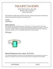 Vintage 1.77 carat emerald diamond platinum and yellow gold ring