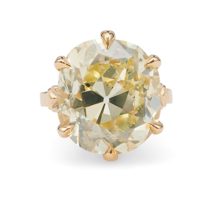 Edwardian GIA 15.77 Carat Old Mine Cut Diamond 14k Yellow Gold Solitaire Ring