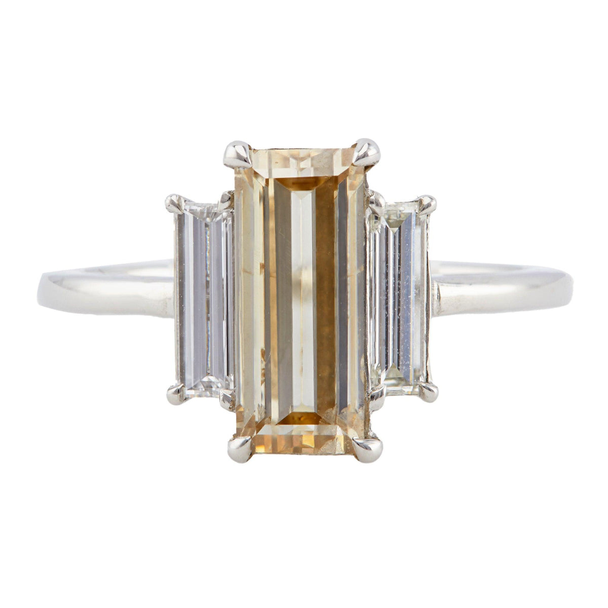 GIA 2.00 Carat Fancy Color Diamond Platinum Three Stone Ring