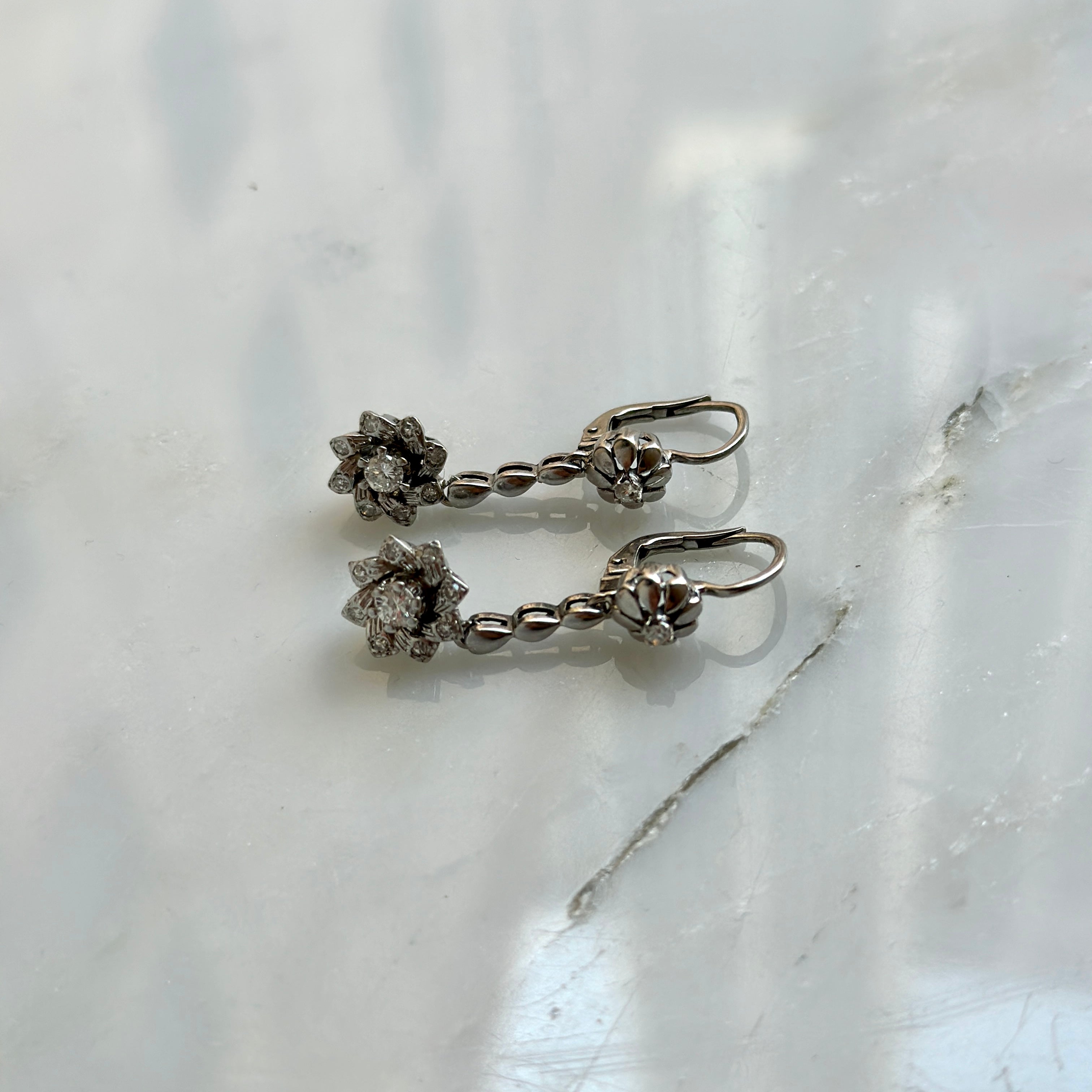 Retro White Gold Diamond Drop Earrings Retro White Gold Diamond Drop Earrings