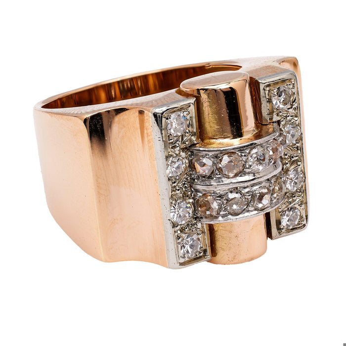 Retro Diamond 18k Two Tone Tank Ring