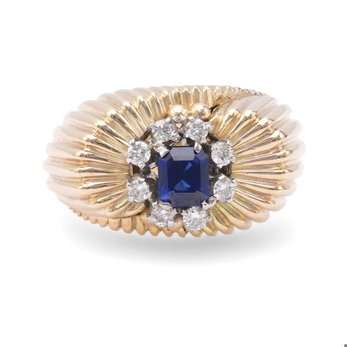 Retro Sapphire Diamond 18k Gold Ring