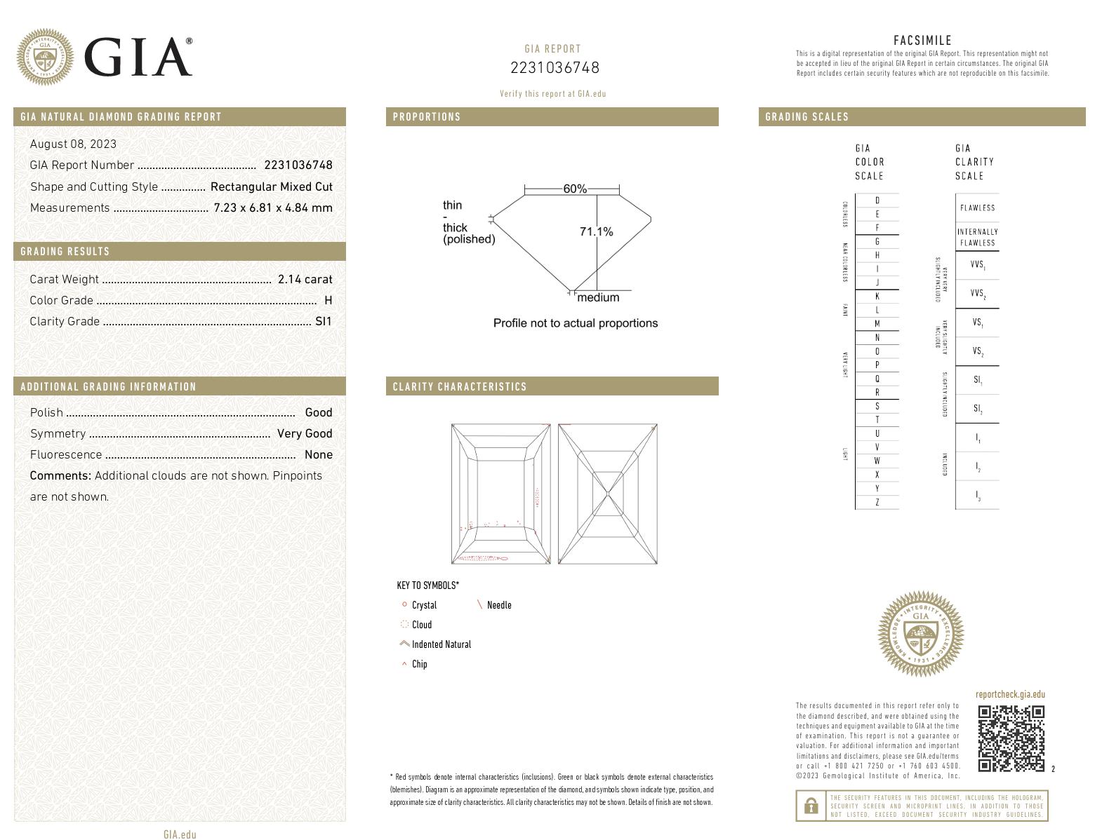 Art Deco GIA 2.14 carat Carré cut diamond 18k white gold ring
