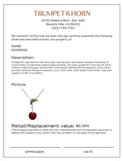 Vintage Italian diamond 18k white gold, silver, enamel cherry necklace