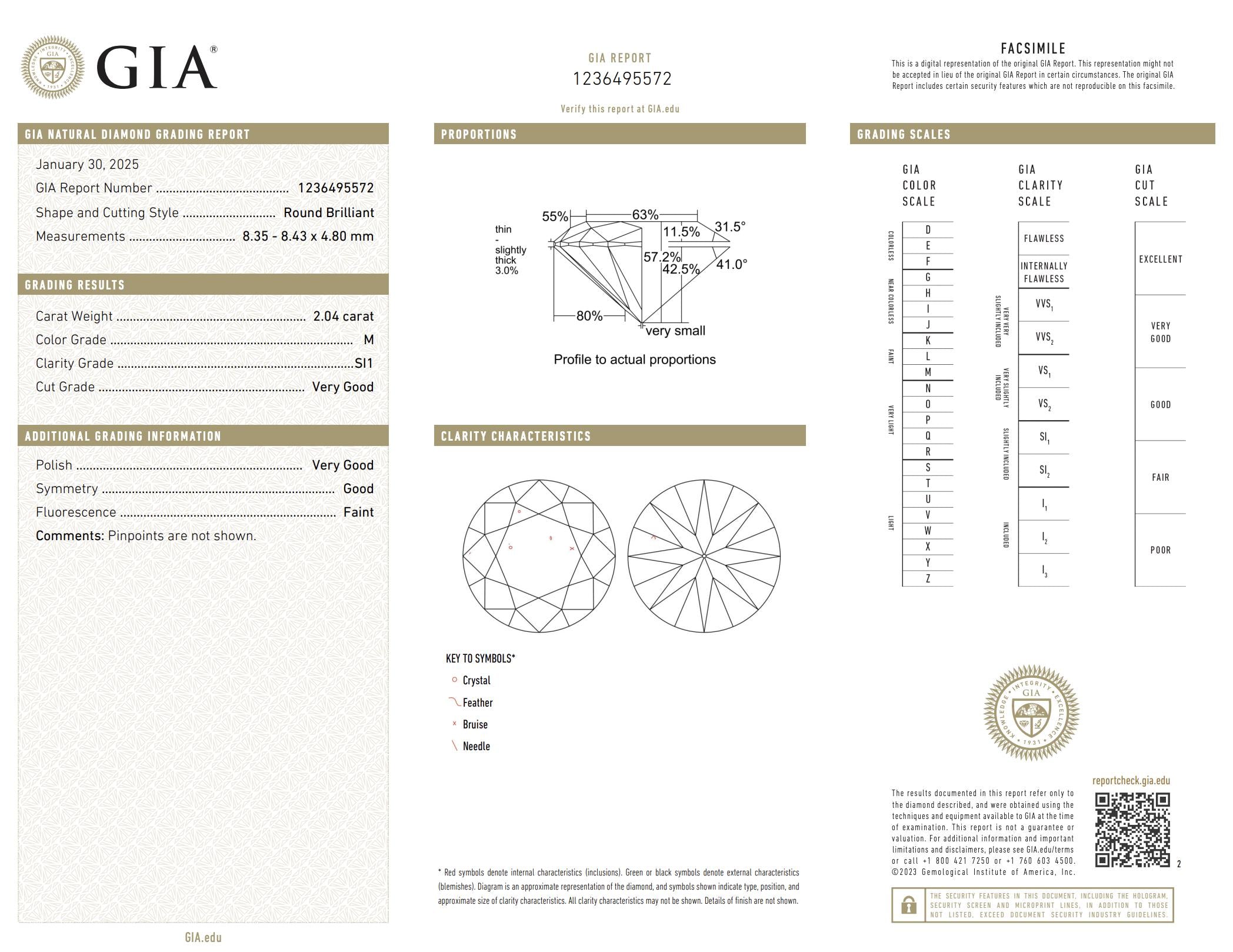 Mid Century GIA 2.04 carat diamond 14k white gold engagement ring