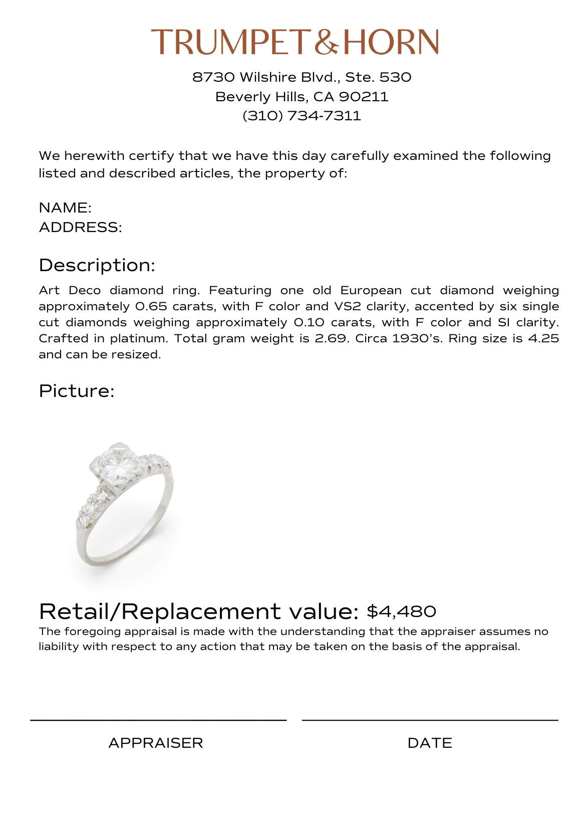 Art Deco diamond platinum engagement ring