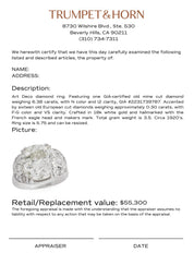 French Art Deco GIA 6.38 carat old mine cut diamond 18k white gold ring