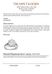 Art Deco GIA 3.28 carat old European cut diamond platinum engagement ring