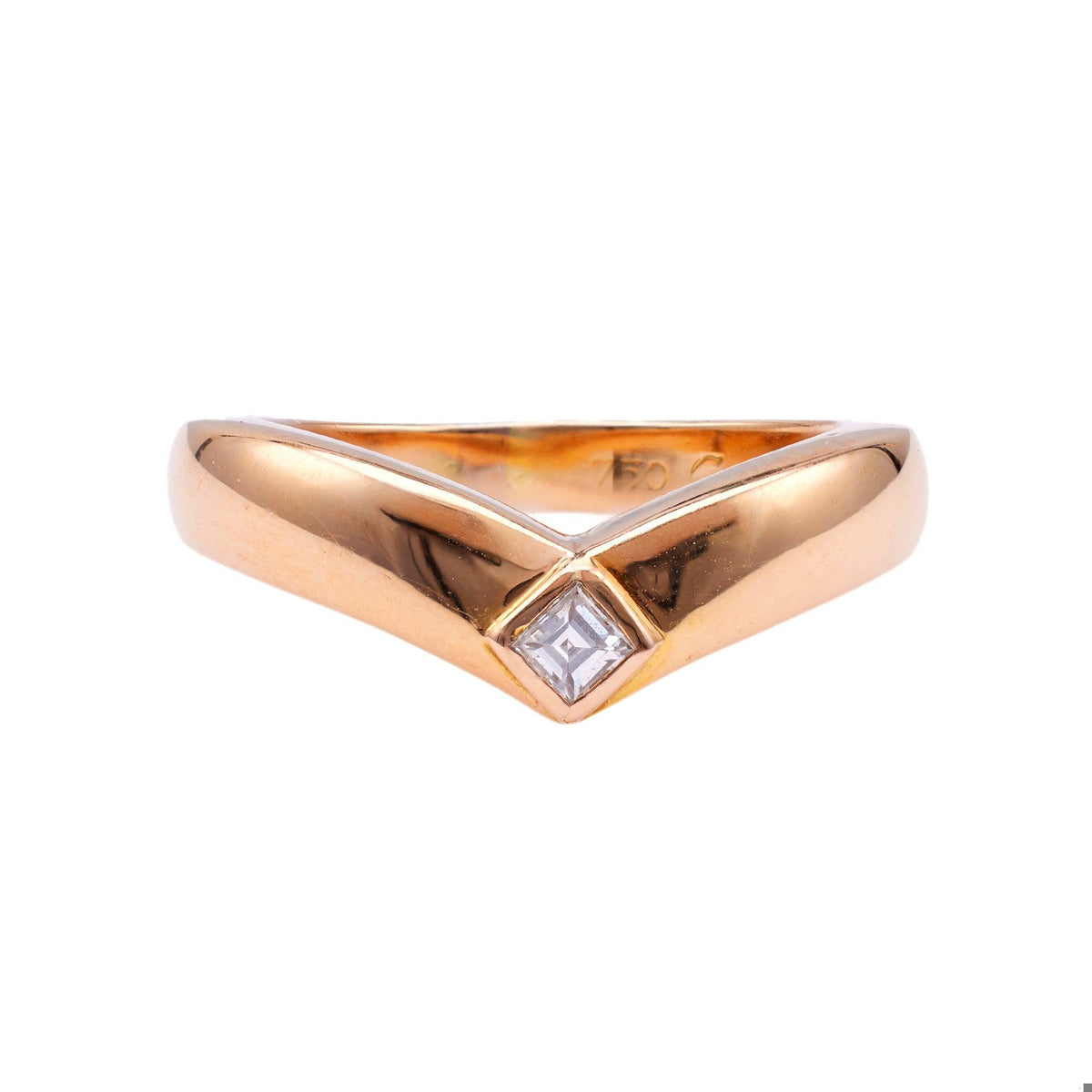 Vintage Cartier Diamond 18k Rose Gold Chevron Band Ring
