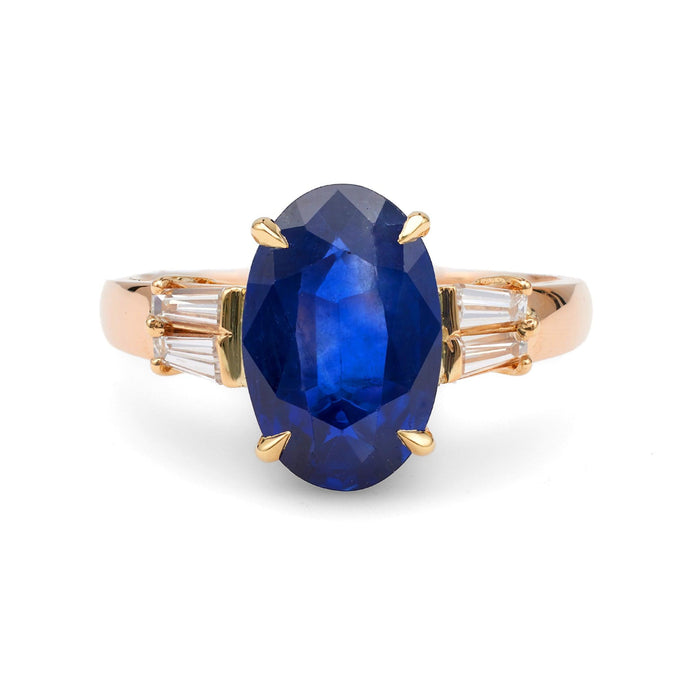 Vintage French GIA 4.73 Carat Ceylon Sapphire Diamond 18k Yellow Gold Ring