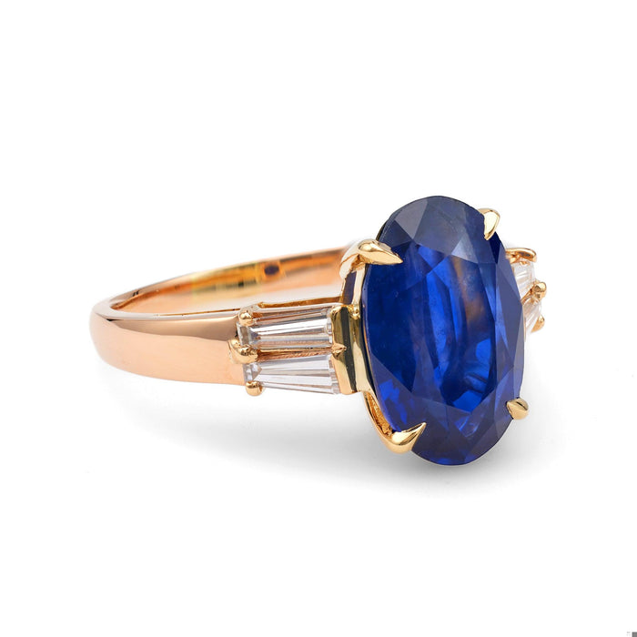 Vintage French GIA 4.73 Carat Ceylon Sapphire Diamond 18k Yellow Gold Ring