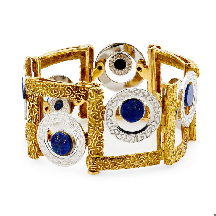 Vintage Italian Lapis Lazuli 18k Gold Two Tone Bracelet