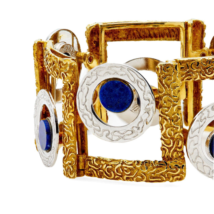 Vintage Italian Lapis Lazuli 18k Gold Two Tone Bracelet