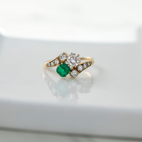 Antique Edwardian Era Emerald & Diamond Toi et Moi Ring | Belview
