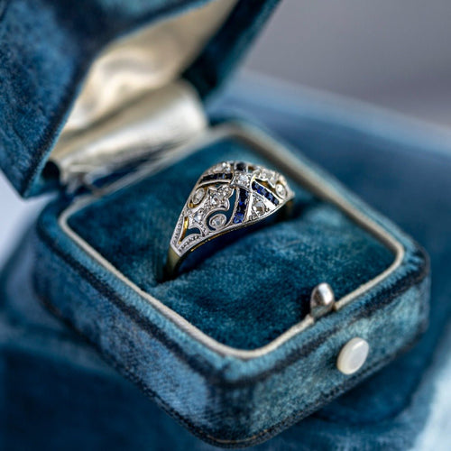 Antique Edwardian Diamond & Sapphire Two-Tone Ring | Crosswoods