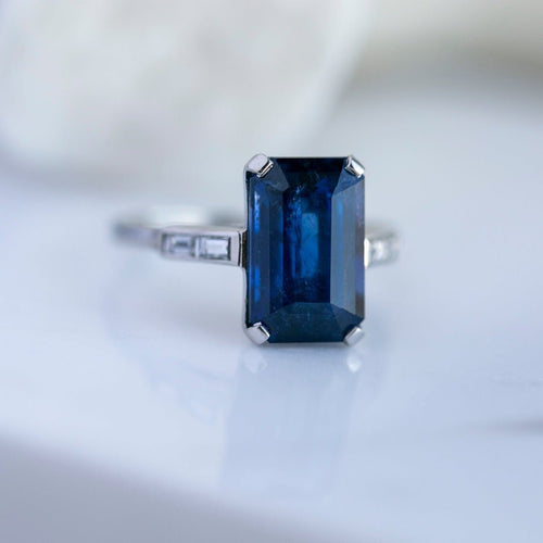 Mid-Century Era 6.59ct Sapphire & Diamond Engagement Ring | Hueston