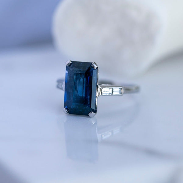 Mid-Century Era 6.59ct Sapphire & Diamond Engagement Ring | Hueston