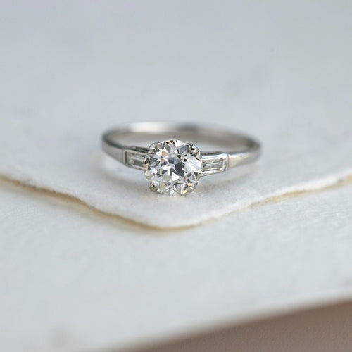 Classic 1.20ct Old Euro Diamond Engagement Ring with Baguette | Oakham