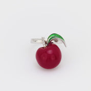 Vintage Italian 18k white gold, silver and enamel cherry ring