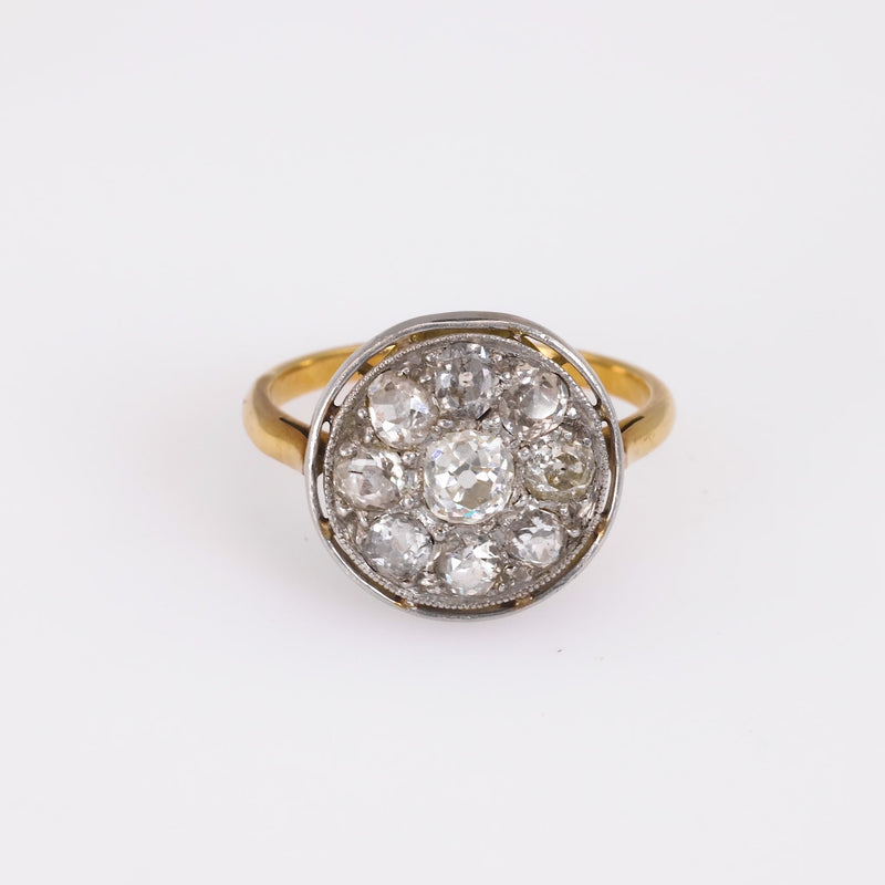 French Belle Epoque Diamond Yellow Gold & Platinum Ring