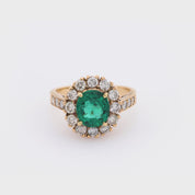Vintage GIA 1.30 carat emerald diamond 14k rose gold cluster ring