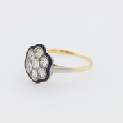Edwardian diamond sapphire 18k yellow gold and platinum flower ring