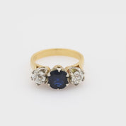 GIA 1.30 carat Burma no heat sapphire diamond 18k yellow gold three stone ring