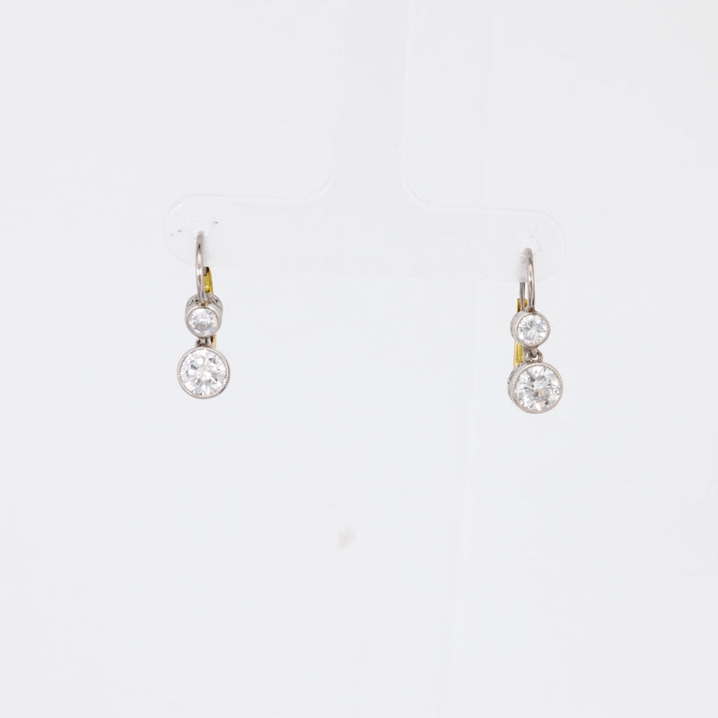 Edwardian Inspired Diamond Platinum Two Stone Drop Earrings