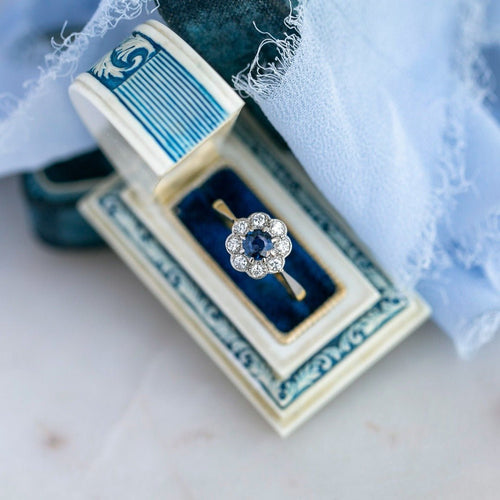 Vintage English Retro Sapphire & Diamond Cluster Ring | Ravensburn