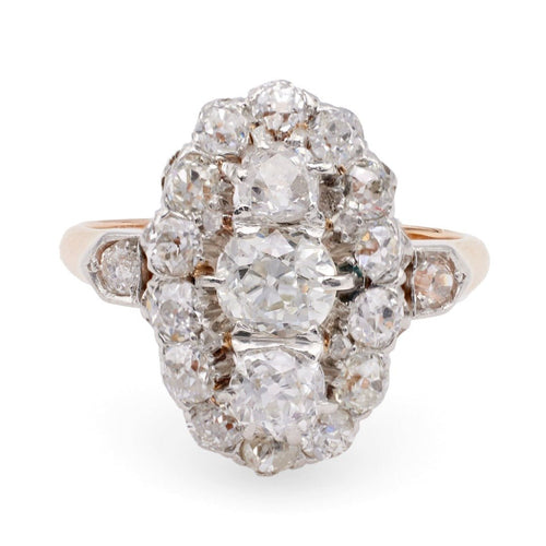 1.25ct Old Mine Cut Diamond Halo Belle Epoch Three Stone Halo Engagement Ring | Brix