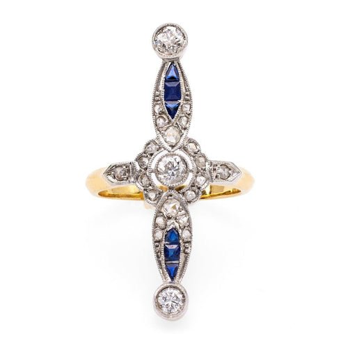 Dramatic Belle Epoque Diamond & Sapphire Cocktail Ring | Pendragon