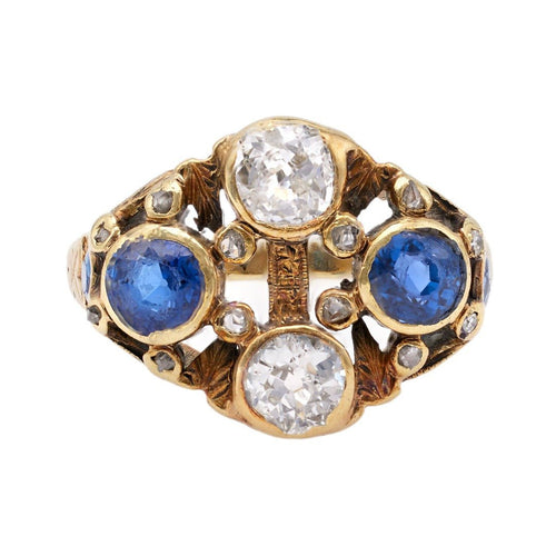 French Victorian Old Mine Cut Diamond & Sapphire Ring | Canderbury 