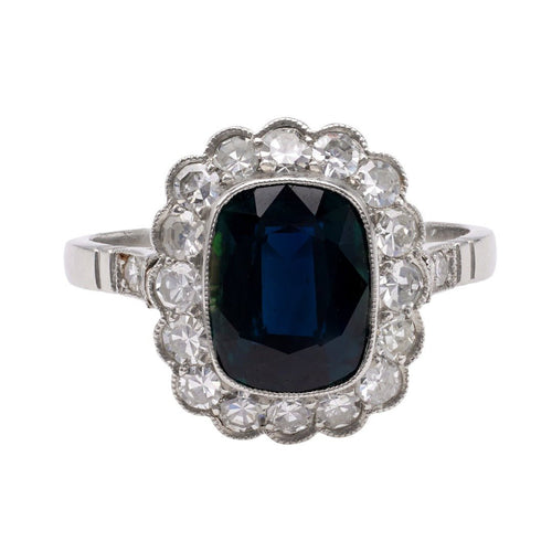 Art Deco-Inspired 3.11 Cushion Sapphire & Diamond Ring | Wetherly