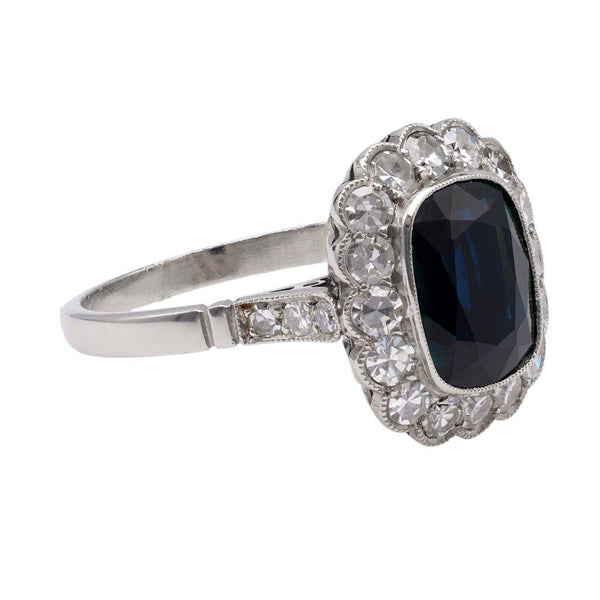 Art Deco-Inspired 3.11 Cushion Sapphire & Diamond Ring | Wetherly