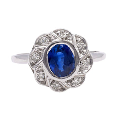0.85ct Art Deco Oval Sapphire & Diamond Halo Ring | Gillingham