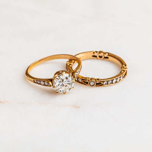 Rose Gold Meridian | Edwardian Vintage Inspired Engagement Ring with handmade Sonoma eternity band by Trumpet and Horn