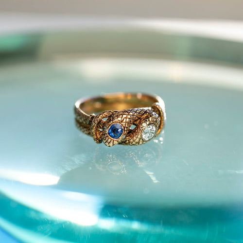 Victorian Era Antique Diamond & Sapphire Snake Ring | Almont
