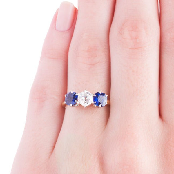 Vintage Edwardian Ring | Vintage Three Stone Diamond and Sapphire Ring 