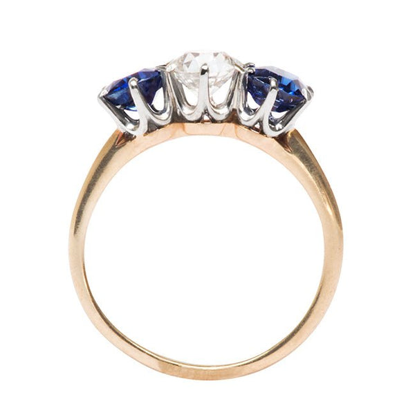 Vintage Edwardian Ring | Vintage Three Stone Diamond and Sapphire Ring 