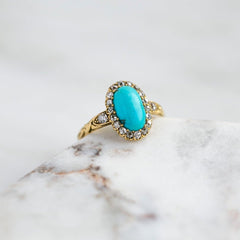 Antique Victorian Turquoise & Diamond Halo Ring | Aubervilliers