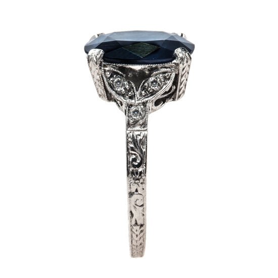 Spectacular Art Deco Sapphire Engagement Ring with Floral Accents | Big Sky from Trumpet & Horn