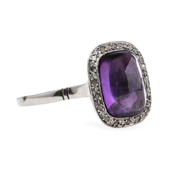 Art Deco Engagement Ring with Sugarloaf Cabochon Amethyst and Rose Cut Diamonds | Catskill from Trumpet & Horn