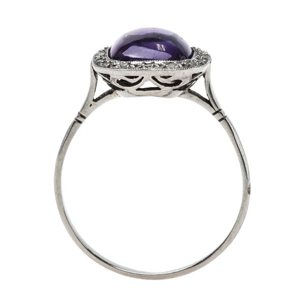 Art Deco Engagement Ring with Sugarloaf Cabochon Amethyst and Rose Cut Diamonds | Catskill from Trumpet & Horn