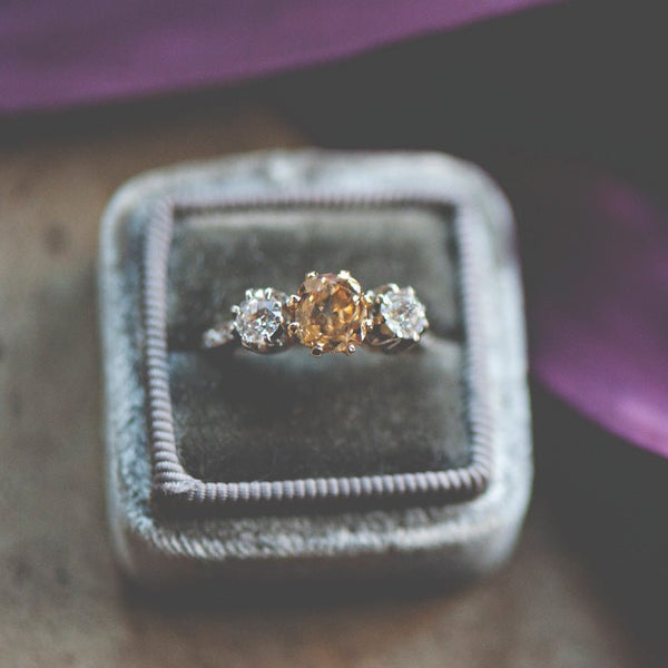 Williamsburg vintage three stone diamond engagement ring | Photo by Christina Block