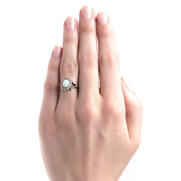 Exquisitely Handcrafted Victorian Era Opal Engagement Ring with Glittering Halo | Cinque Terre from Trumpet & Horn