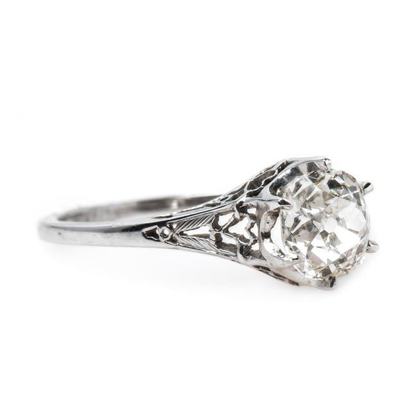Romantic Edwardian Era Solitaire Engagement Ring with Delicate Heart-Shaped Metalwork | Clydebank from Trumpet & Horn